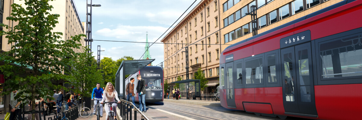 Havainnekuva Tampereen Ratikasta Tuulensuussa