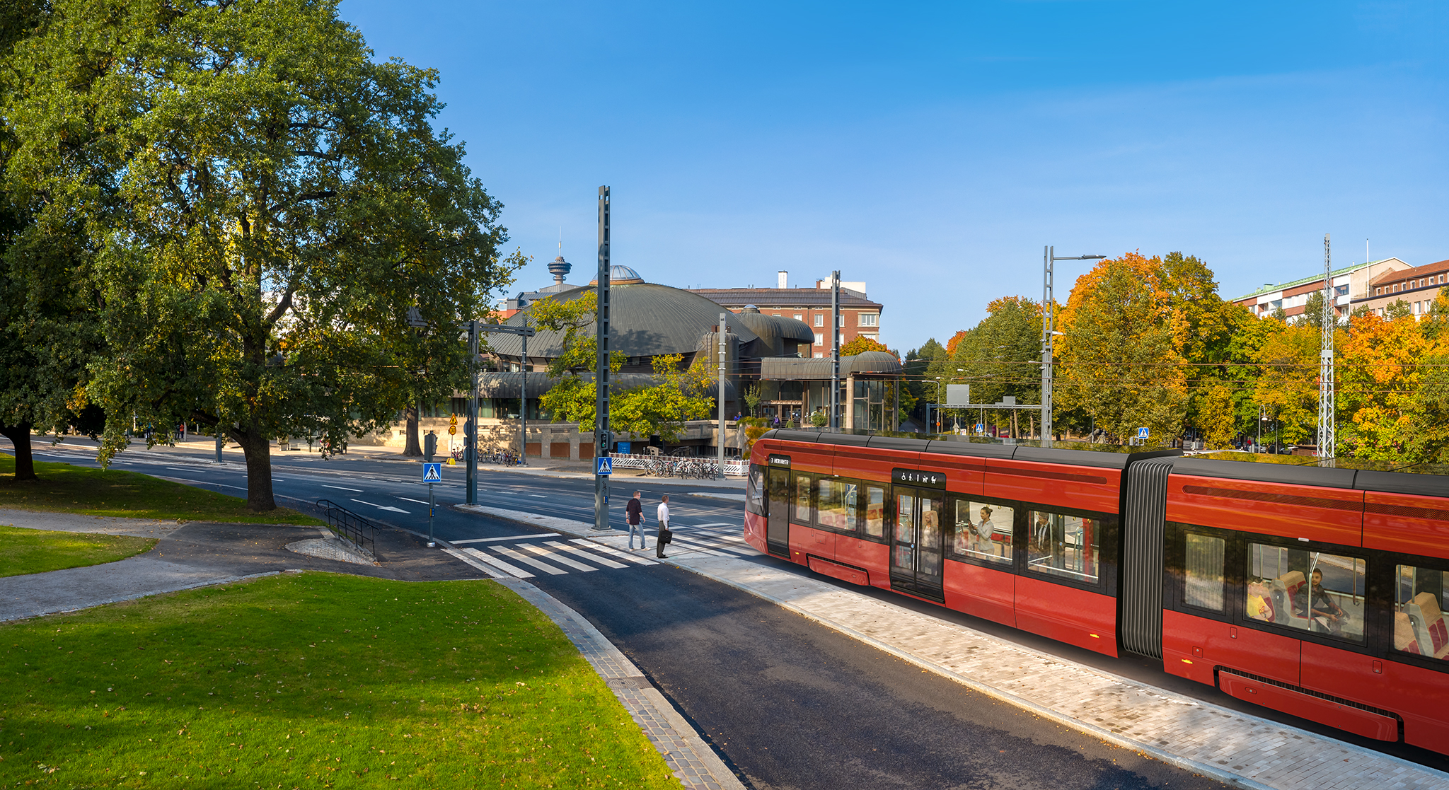 Metso-ratikka-S Tampereen Ratikka pääkirjaston Metson edustalla