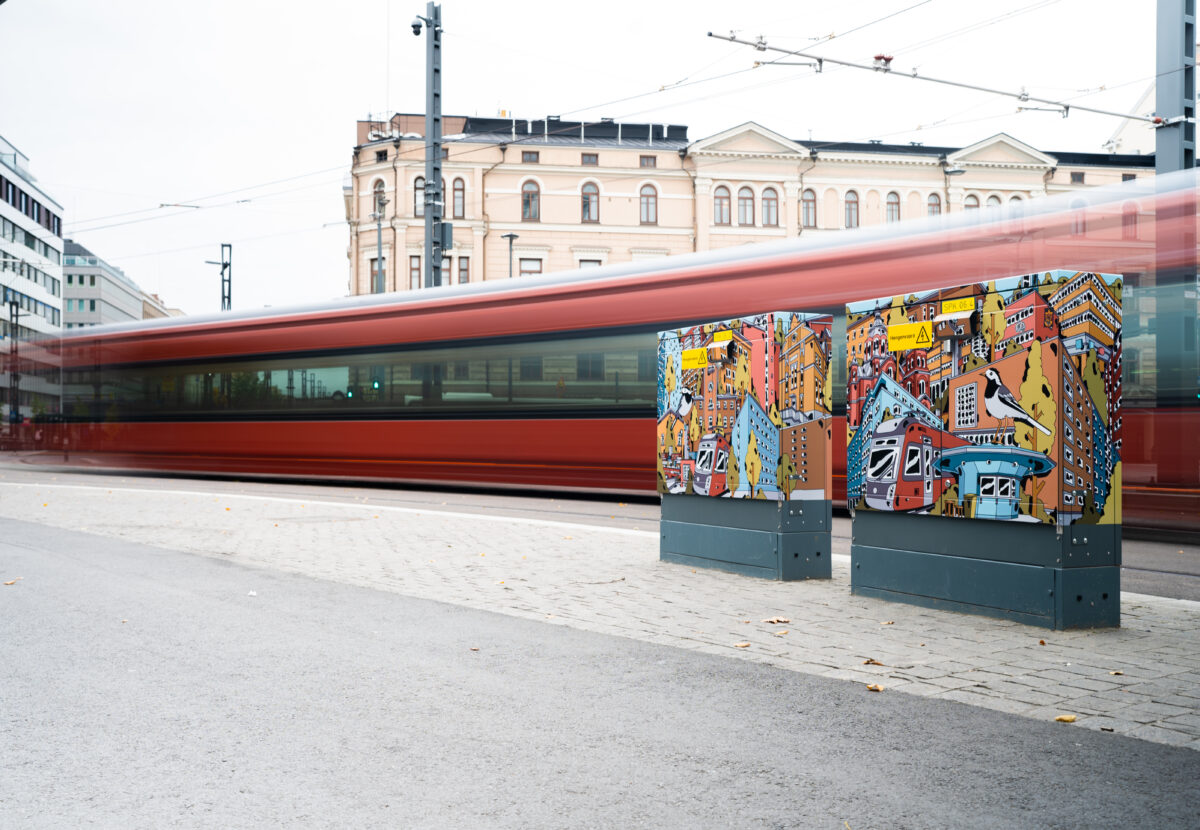 Saähkökaappitaidetta Tampereen Ratikan reitillä