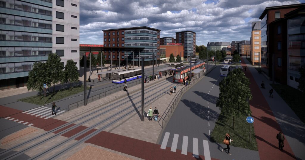 Raitiotiepysäkki Tampereen Linnainmaalla