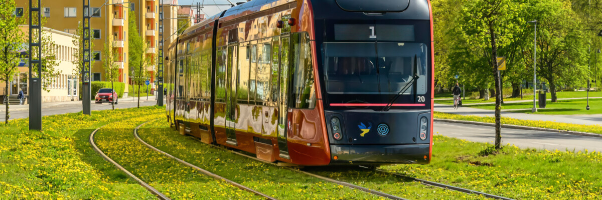 Tampereen Ratikka nurmiradalla keväällä 2025