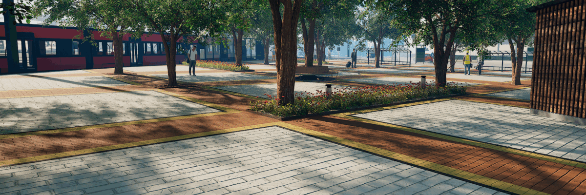 Havainnekuva Partolanaukiosta raitiotien valmistuttua