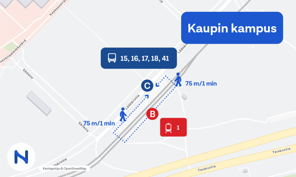 Kulku Kaupin kampuksen pysäkkialueella