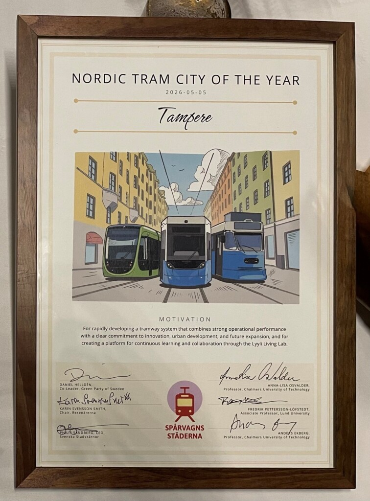 Tampere - Nordic Tram City of the Year award
